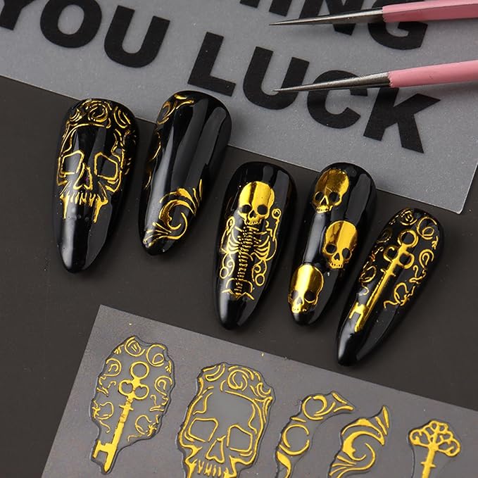 6 Sheets Halloween Nails Stickers Cute Ghost Mummy Nails Art Stickers 3D Self-Adhesive Supplies Nail Decal with Black White Spider Web Design Nail Sticker for Nail Art Women's DIY Decoration