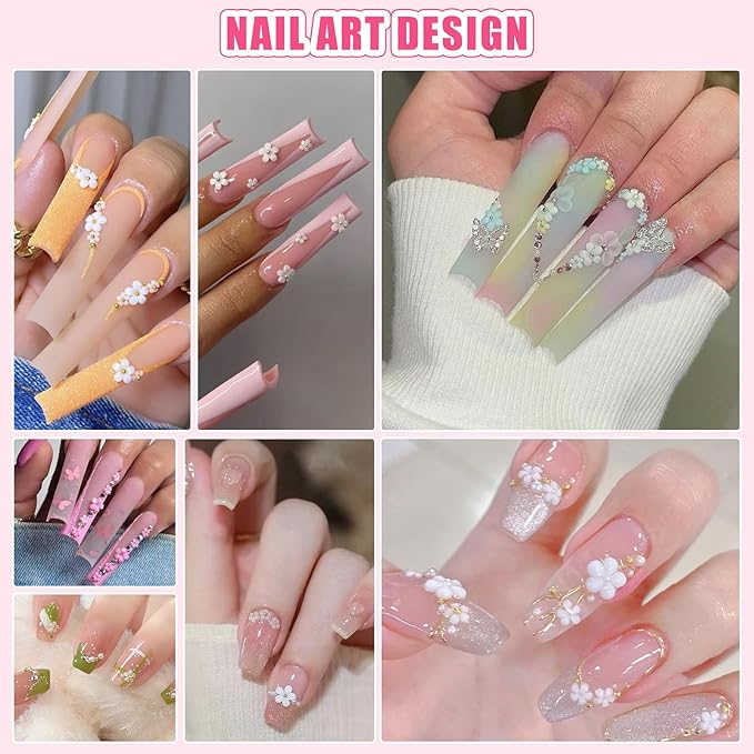 3D Flower Nail Charms and Gems with Nail Beads & Butterfly - Rose/White/Pink Flowers + Gold/Silver Caviar Beads + White Rhinestones Half Pearls + Metal Gold Butterfly for DIY Nails (3-S1-Glitter)