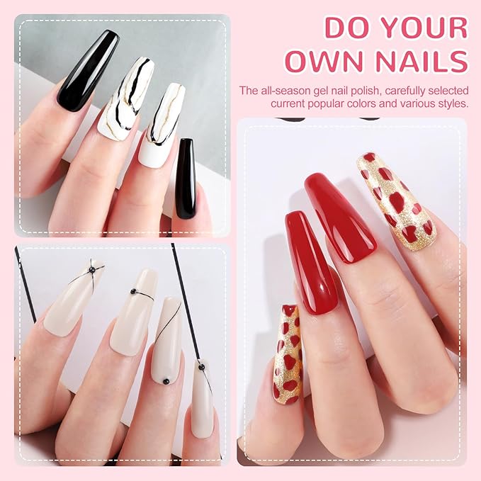 PEACECOLOR Gel Nail Polish Kit with U V Light, 5 Colors Gel Polish Kit All Seasons Soak Off with Base Top Coat 50PCS Nail Tips Nail Art Stickers Glue Manicure Tools Gifts for Women Salon DIY