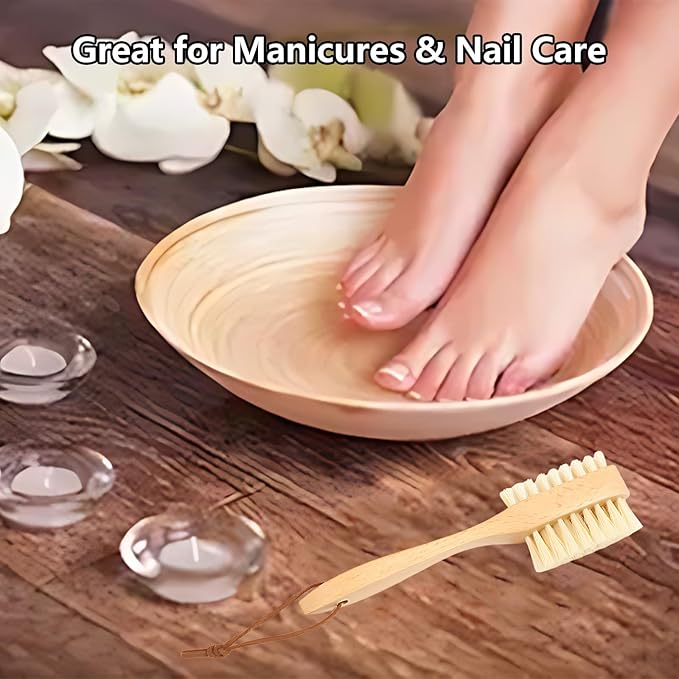 Wooden Nail Brush for Toenail Fingernail Cleaning Natural Wood Handle Brushes for Under Nails Toe Hygiene Hand Care Dual Sided Wooden Brush with Handle for Regular Nail Cleaning Routine