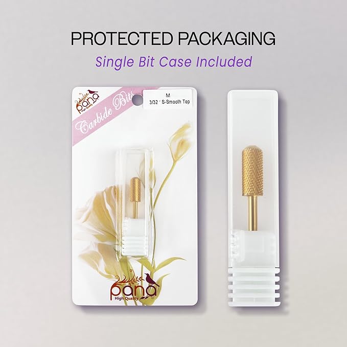 PANA 3/32" Small Smooth Round Top Safety Carbide Nail Drill Bit for Gel Polish & Acrylic Removal Nail Salon Manicure Pedicure Electric File Tools (Small Barrel - Gold, Medium)