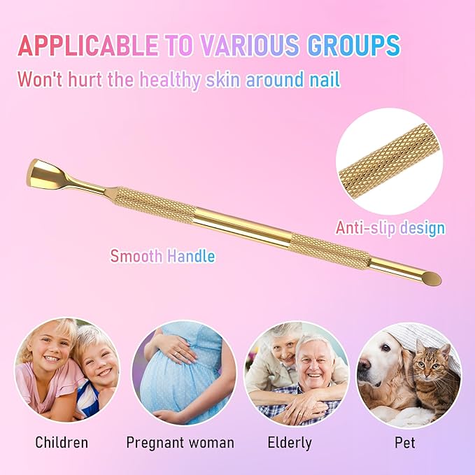 Pre-Treatment Cuticle Pusher, Dual Ended Cuticle Remover Russian Prep Nail Pushers with 100/180 Grit Sandpaper Sheets, Nail Care for Manicure Pedicure Nail Art and Foot Salon Home (Gold)