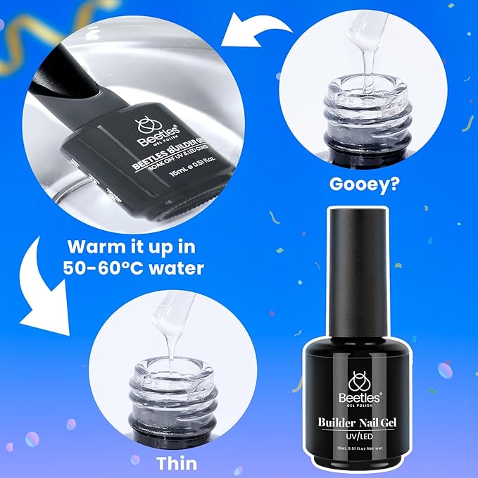 Beetles Builder Gel Set,6 Colors 7 in 1 Jelly Clear Pink Nude Builder for Nail Apex Thickening Extension Strengthen Weak Nails for Beginners DIY Salon at Home,UV & LED Lamp Needed