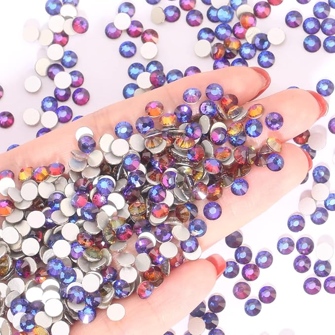Novani Rhinestones 3000Pcs Flatback Crystal Round Loose Gemstones Glass Rhinestones for Crafts Makeup Nail Art Clothes Shoes DIY Decorations(SS10, 2.7-2.9mm,Blue Flame)