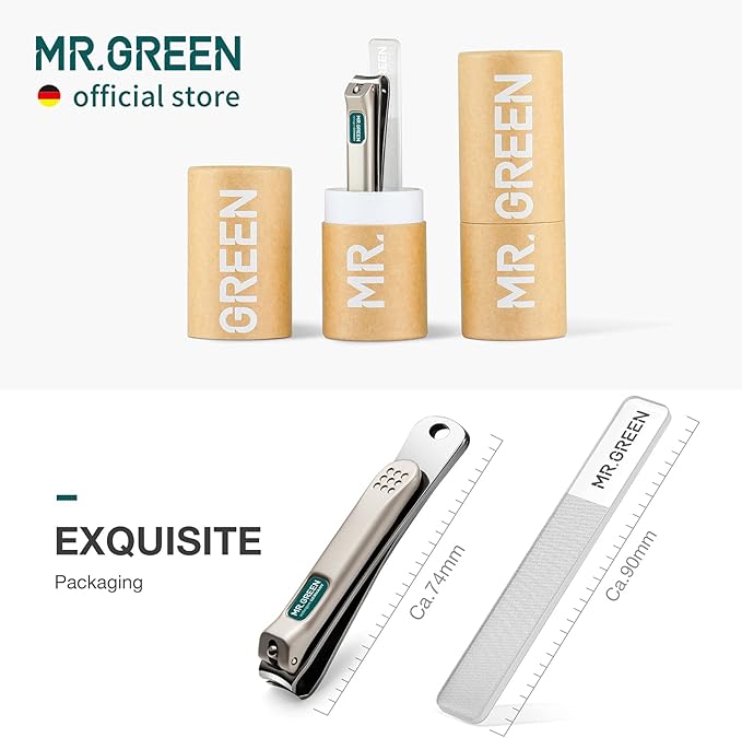 MR.GREEN Nail Clippers Curved Blades Fingernail Cut Nippers Manicure Scissors Stainless Steel Pedicure Tools (Medium+Glass File)