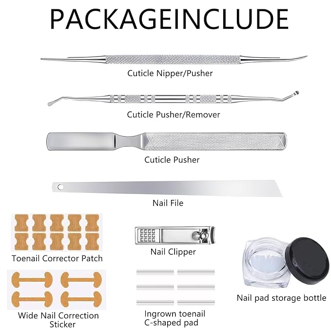 Professional Ingrown Toenail Toolkit with Breathable Ingrown Toenail Strips, Curved Toenails Corrector Patch, Painless File and Lifter for Home Pedicure Care