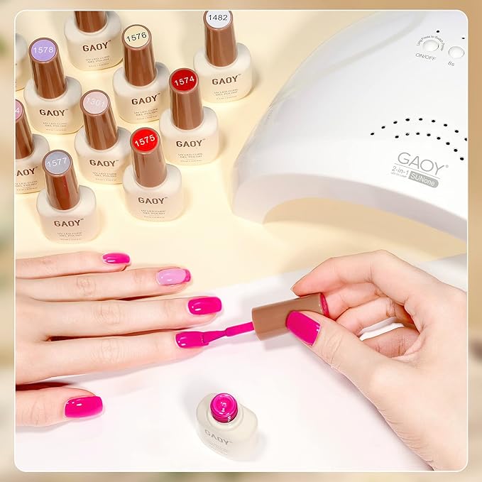 GAOY 42 Pcs Gel Nail Polish Kit, Pink White Red Jelly Nude Colors All Seasons Gel Nail Polish Set with Glossy & Matte Top Coat and Base Coat for Salon and DIY Manicure at Home