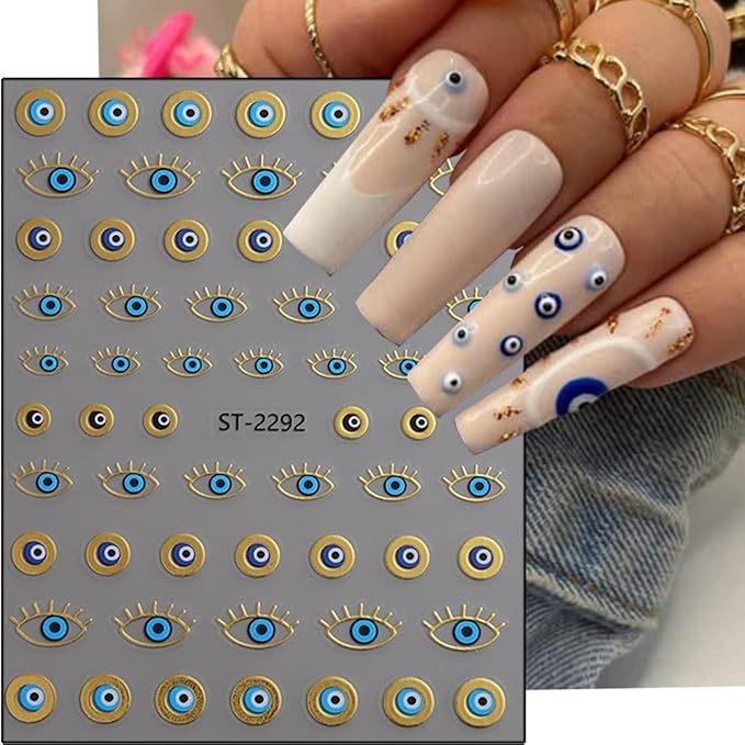 6Pcs Eye Nail Stickers Decals 3D Self Adhesive Goth Nails Decals Gold Silver Sun Star Nail Art Stickers Metallic Snake Nails Art Supplies Horror Eye Gothic Design Sticker for Women Manicure Decoration