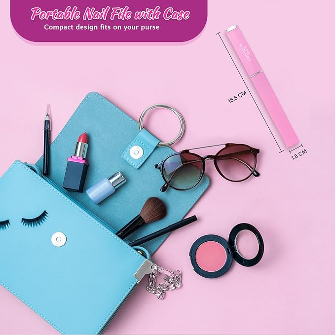 CANVALITE Glass Nail Files for Natural Nails Glass Fingernail File with Case Double Sided 180/320 Grit Stocking Stuffers for Women Girls, Pink