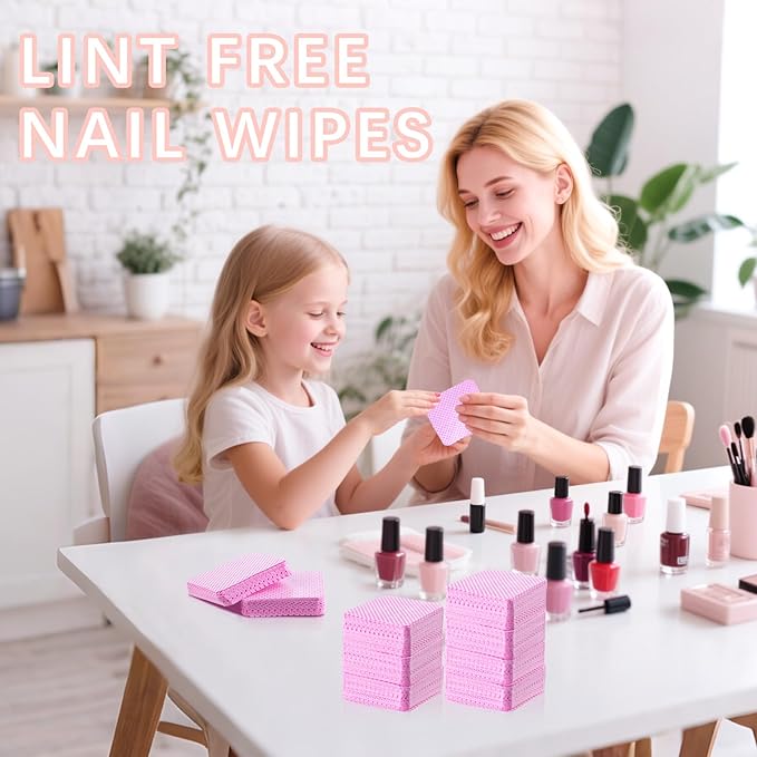 1500Pcs Lint Free Nail Wipes, Pink No Lint Nail Wipes for Gel Nails Lint Free Polish Remover Wipe Eyelash Extensions Glue Nails Cleaning Pads Supplies
