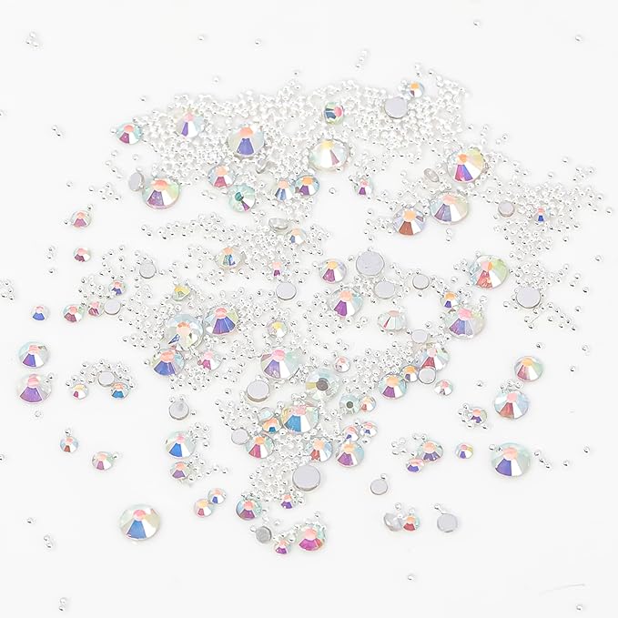 Multi Shapes White 3D Glass Crystal Nail Rhinestones Kit Mix 0.8mm Silver Nail Round Beads Charm Flatback Gems 5 Grids Flatback Rhinestones Stone Diamond for Manicure Makeup DIY Decoration