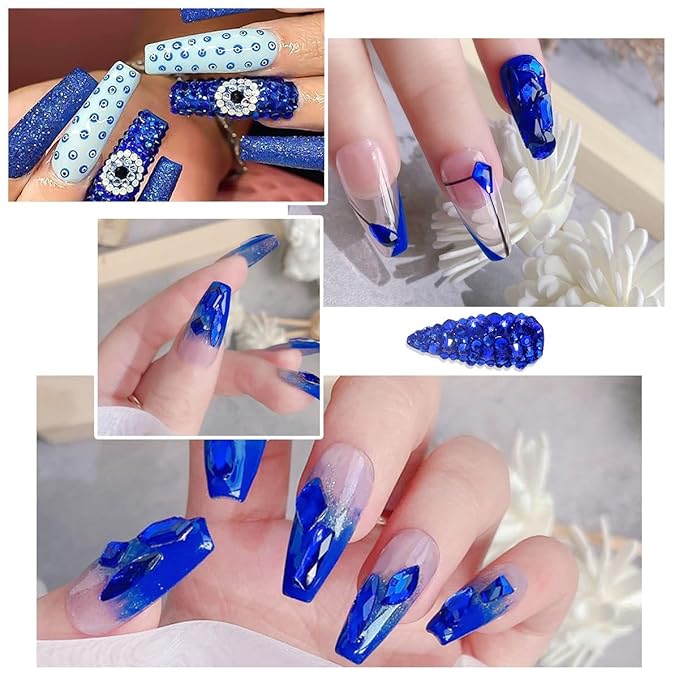 4080Pcs Blue Nail Rhinestones Flatback Royal Blue Sapphire Round Beads K9 Glass Gems Stones Nail Art Gems Diamonds jewels Nail Art Charms Supplies for Nails Face Eyes Makeup DIY Crafts Clothes