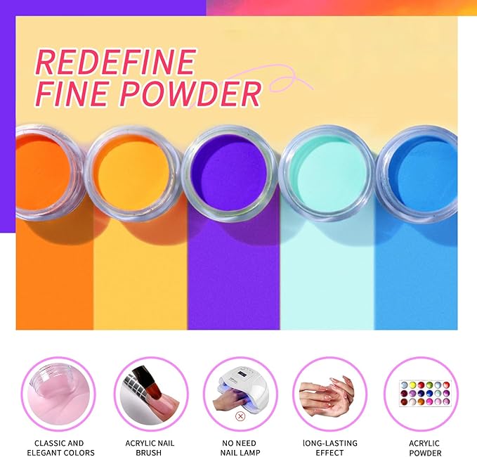 Nail Acrylic Powder Set 18 Colors DIY Nail Art Acrylic for Nails Sparkling AcrylicNails Great for Home Manicure Professional Quality Nail Art Supplies