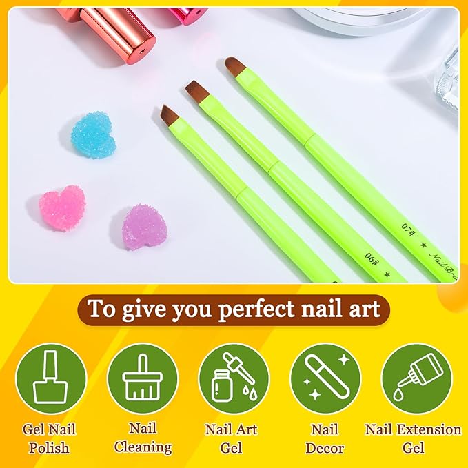 3PCS Nail Clean Up Brushes for OPI Nail Polish Remover, Brushes for Cleaning Polish Mistakes on the Cuticles, Acetone Resistant Nail Brush for Nail Art and Designs(Fluorescent Green )