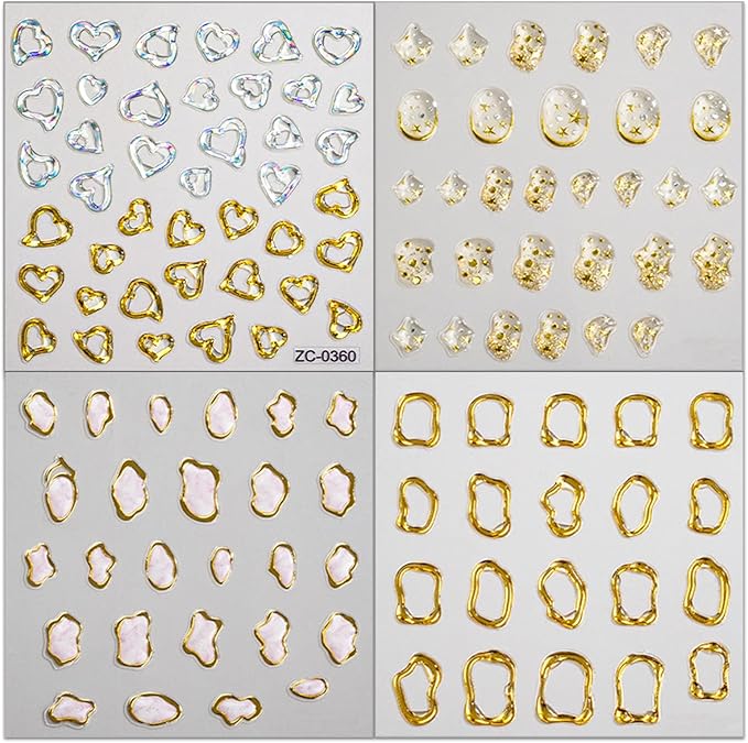 5D Gold Embossed Nail Art Stickers Crystal Soft Glue Irregular Geometric Frames Nail Stickers Sliver Hollow Designs Nail Decals Supplies Self Adhesive Stickers DIY Acrylic Nail Accessories