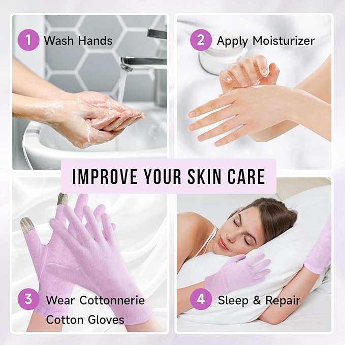 HandLove Premium 100% Cotton Gloves Moisturizing Gloves for Dry Hands & Eczema | Overnight Sleeping Gloves, Eczema Gloves | Reusable| Touchscreen, Purple, 2 Pairs