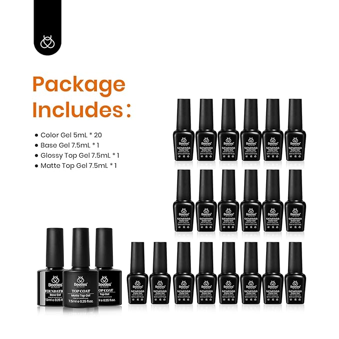 Beetles Fall Gel Polish Set, 20 Colors Orange Yellow Burgundy Red Glitter Green Shades Gel Nail Polish with Base Matte & Glossy Top Coat Soak off Manicure Gifts for Women