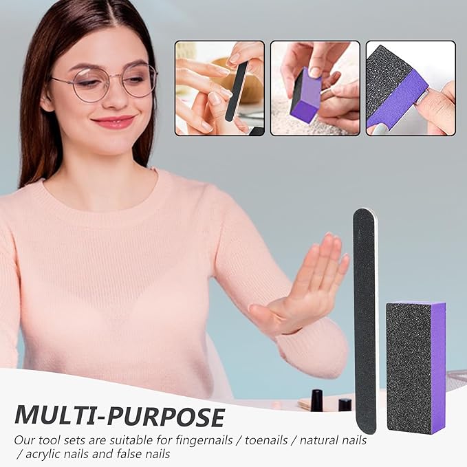 SKYPIA 4 Pack Nail File 100/180 Grit and Purple 3 Sided Buffer Block Set