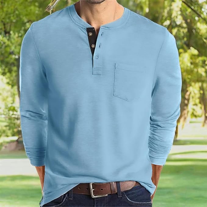 Lexiart Mens Fashion Henley Shirts Long Sleeve Button Cotton T-Shirt with Pocket