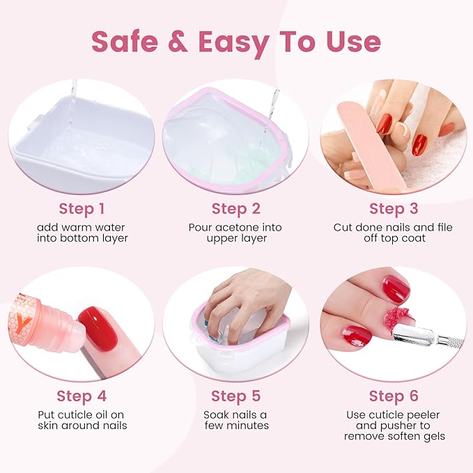 Wifniee Nail Soaking Bowl: 2PCS Soak Off Gel Nail Polish Dip Powder Remover Bowl for Hand Finger- Acetone Proof Manicure Bowl for Salon Home (S1-Pink)