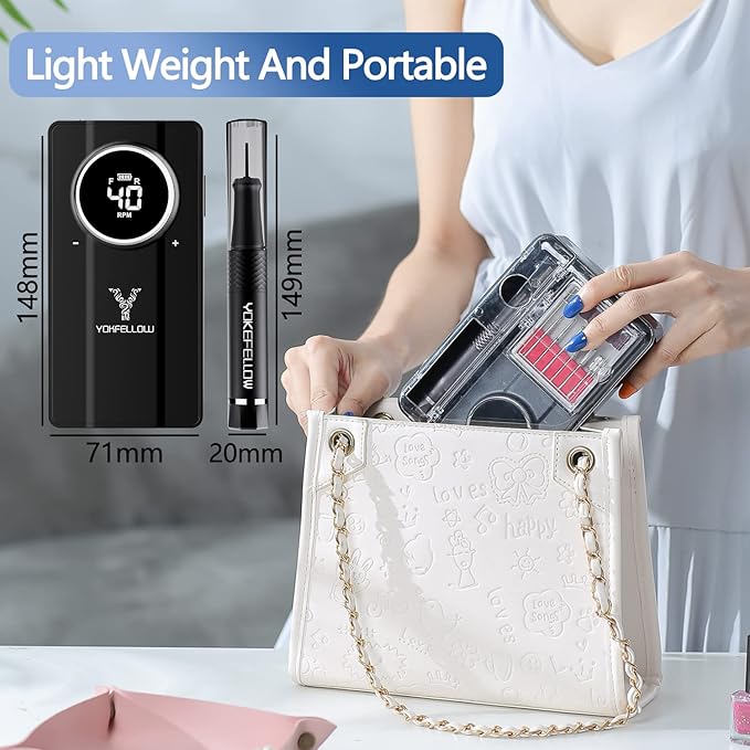 Yokefellow Nail Drill, Professional Portable 40000RPM Nail Drills Machine Electric Engraving Drill for Glass Black