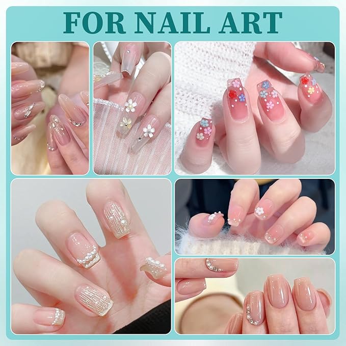 4 Boxes 3D Flower Nail Charms and Gems - Colorful Nail Flower Charms Crystal AB Clear Gemstones Silver/Gold Caviar Beads White/AB Pearls for Women DIY Manicure Crafts (21-S4-Colorful1)