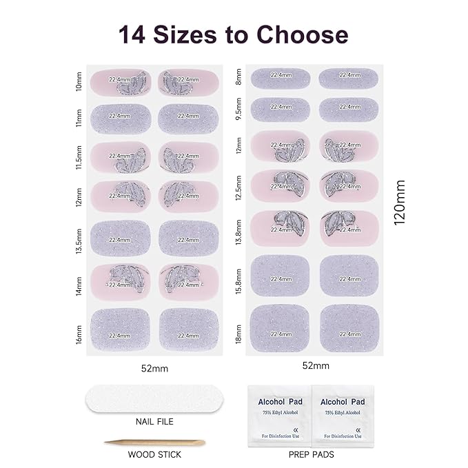 Semi Cured Gel Nail Strips(Butterfly),28 Gel Nail Stickers Wraps Strips Needed UV Lamp, Long Lasting,Easy to Apply