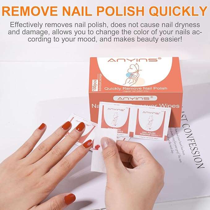 Nail Polish Remover Pads,100PCS Nail Polish Remover Wipes Fast Remove with Nutrition Oil Individually Wrapped Professional Nail Salon and Home Use
