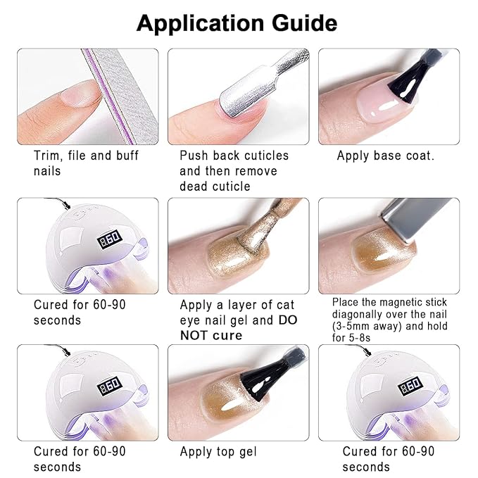 RARJSM Cat Eye Gel Polish 9D Cateye Silver Glitter Champagne Gold Galaxy Universal Velvet Effect Ice Gel Nail Polish Single Bottle with Magnetic Stick UV LED Curing Require Soak Off Home Salon 15ml