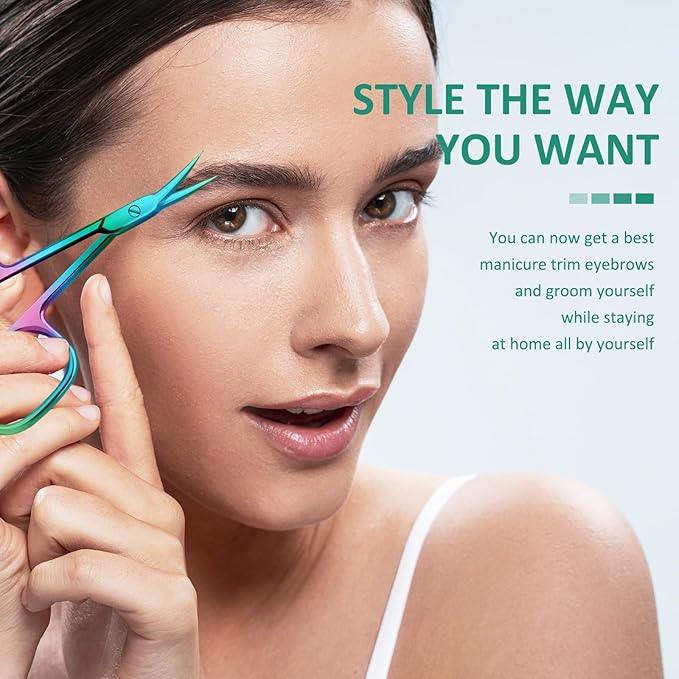 Nail Cuticle Scissors 2Pcs small scissors Stainless Steel Cuticle skin tag scissors Extra Fine Curved Color Manicure Scissors Nail Scissors Suitable for Eyebrows Eyelashes And Nail Trimming