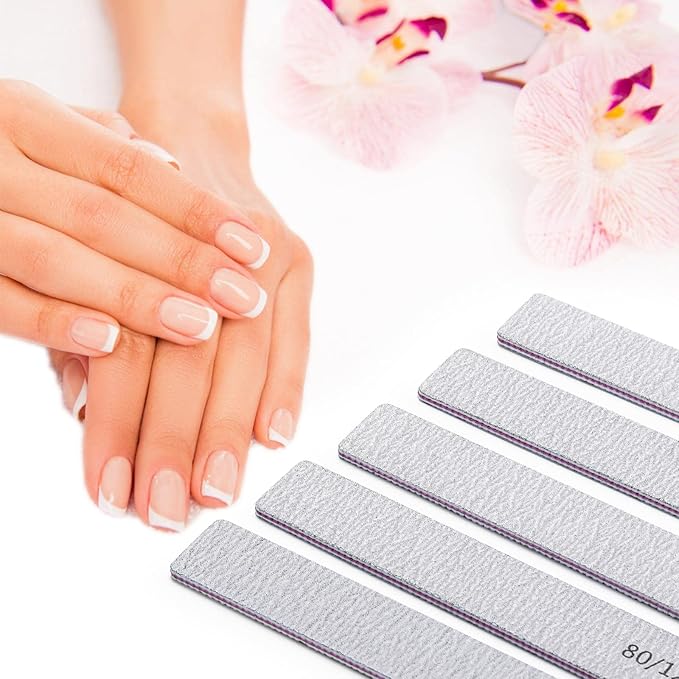 100 Pcs Nail Files for Acrylic Nails 80/120 Grit Double Sides Emery Boards Professional Nail Buffering Files