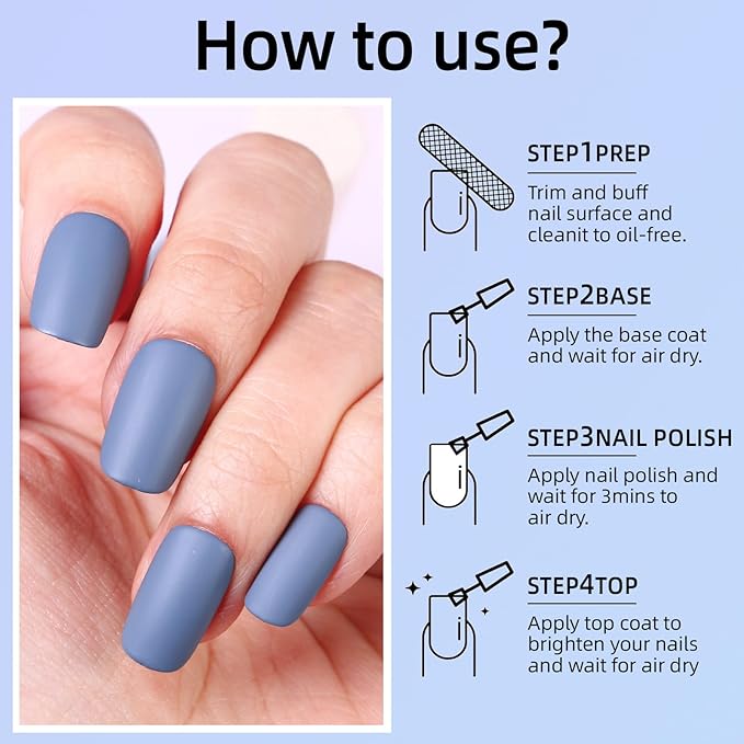 Matte Nail Polish Air Dry Nail Lacquer for Nail Art Varnish, Mist Effect Matte Finish Velvet Nail Polish, 0.35 fl oz (Grey-blue-23, 10 ML)