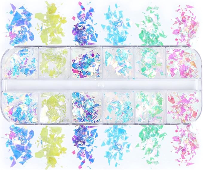 Mermaid Glitter Nail Art Sequins, Holographic 3D Iridescent Ultra Thin Transparent Shiny Nail Art Glitter Flakes Design, Glitter Irregular Nail Sequins Acrylic Supplies for Women Manicure Decorations