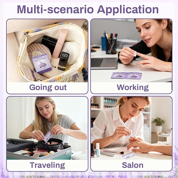 Cuticle Oil Infused Nail Wipes 100 Lavender Cuticle Oil Wipes Softener Moisturizer Strengthener Protector Repair for Weak Dry Damaged Travel Aceite Para Cuticula Nail Care Products Salon Home