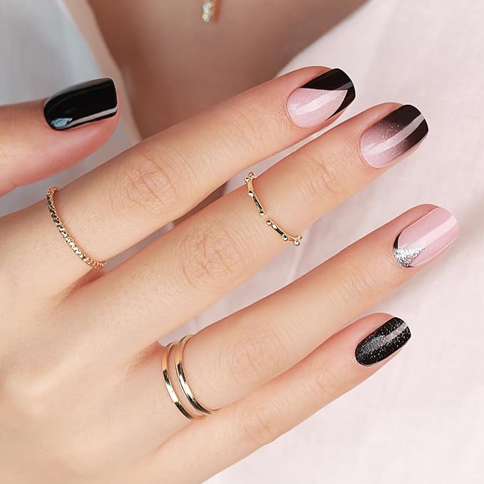 Semi Cured Gel Nail Strips - 30PCS Gel Nail Stickers for UV Light, Long-Lasting Gel Nail Wraps, Salon-Quality Semi Cured Nail Stickers, 2 Weeks Wear, Easy DIY Gel Manicure-Urban Noir