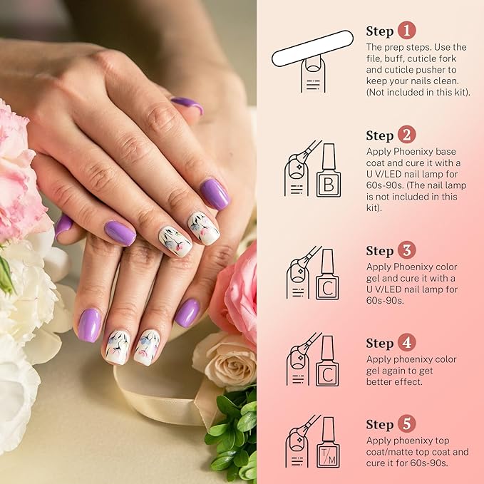 PHOENIXY 24 PCS Gel Nail Polish, Gel Nail Polish Kit with Base Glossy Matte Top Coat Brown Black Gray Red Starter Nail Set Gifts for Women