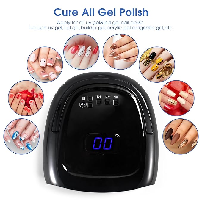 Professional Rechargeable 60W UV LED Portable Cordless UV Light for Nail Lamp Machine with Removable Stainless Steel Bottom,4 Timer Setting and Smart Sensor Nail Dryer (Black)