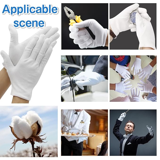 24Pcs Moisturizing Cotton Gloves: Sleeping Cotton Gloves Eczema for Dry Hands Work Gloves for Men and Women Stretchable Reusable Cloth Gloves for Spa Lotion Coin Jewelry Silver Inspection(M)…