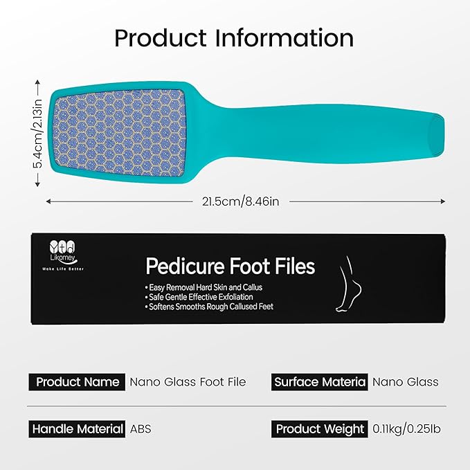 YTD likomey Hard Skin Remover Nano Glass Foot File,1 Pcs Super Durable Foot Scrubber,for Wet or Dry Feet Callus Dead Skin Pedicure Hygienic Remover Tool,Soft Smooth Feet-Peacock Blue