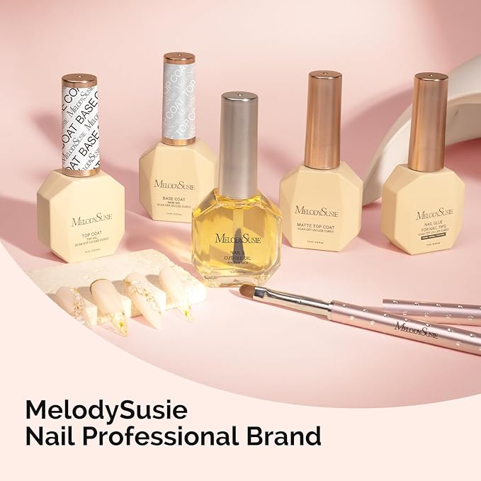 MelodySusie Top Coat Base Coat No Wipe Glossy Set Long Lasting Shine Finish Soak Off UV LED Nail Lamp Nail Polish Art Design Manicure Kit Perfect Gifts for Women Girls 2 Pcs 15ml Clear