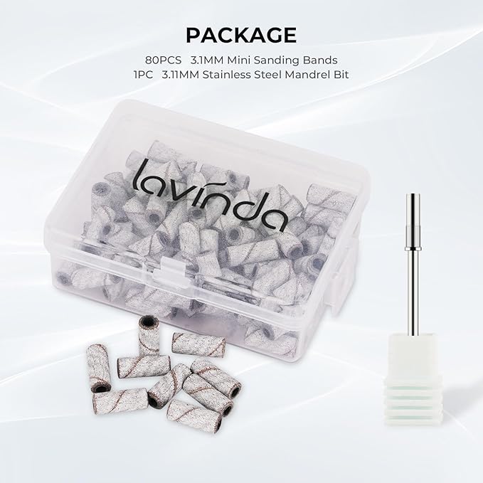 Lavinda Small Sanding Bands Nail Drill Bit, 80 Piece Extra Fine Sanding Bands for Nail Drill with 3.1mm Mandrel Bit for Acrylic Nails Gel Removing Shaping Polishing Nail Salon Use (240 Grit, Zebra)
