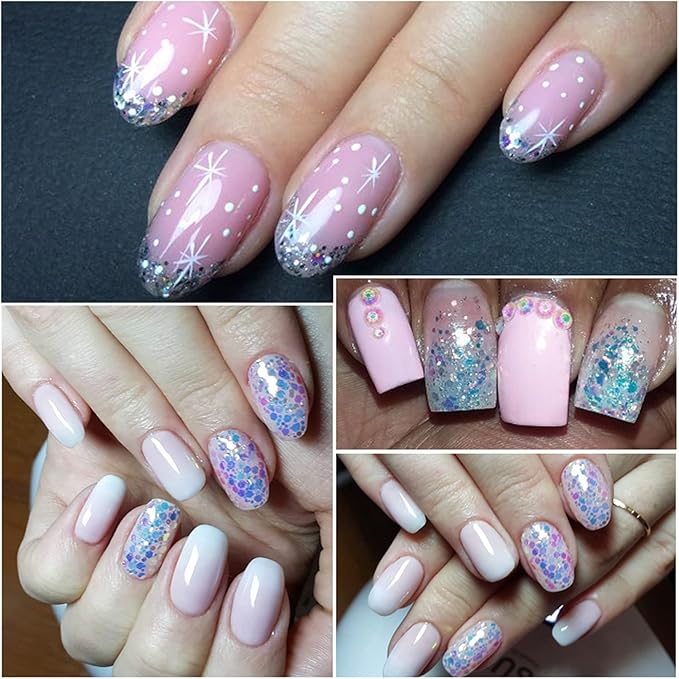 Holographic Nail Sequin Accessories - 3D Glitter Flakes Nail Supplies Acrylic Powder for Shiny Manicure Designs - Colors (12)