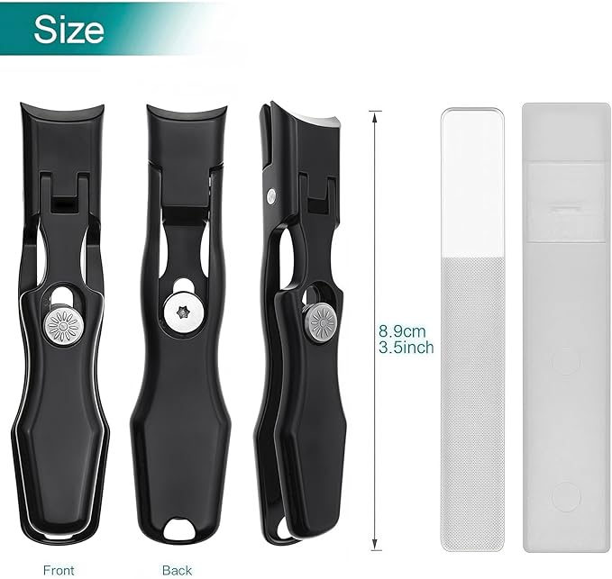 Nail Clippers for Men Thick Nails for Seniors, Large Wide Jaw Opening Portable Ultra Sharp Fingernail and Toenail Clipper Cutters with Catcher for Women, Heavy Duty Stainless Steel, Black