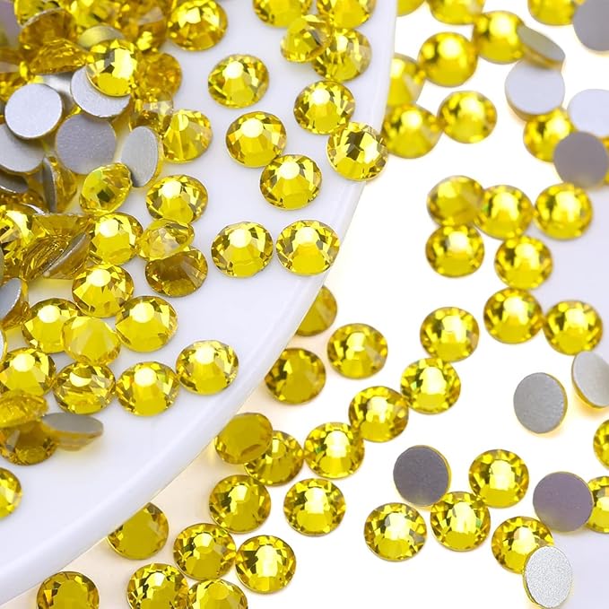 Novani Lemon Yellow Rhinestones 288pcs Glass Rhinestones Crystal Flatback Gemstones for Crafts Nails Makeup Bags and Shoes Decoration(SS30, Citrine)