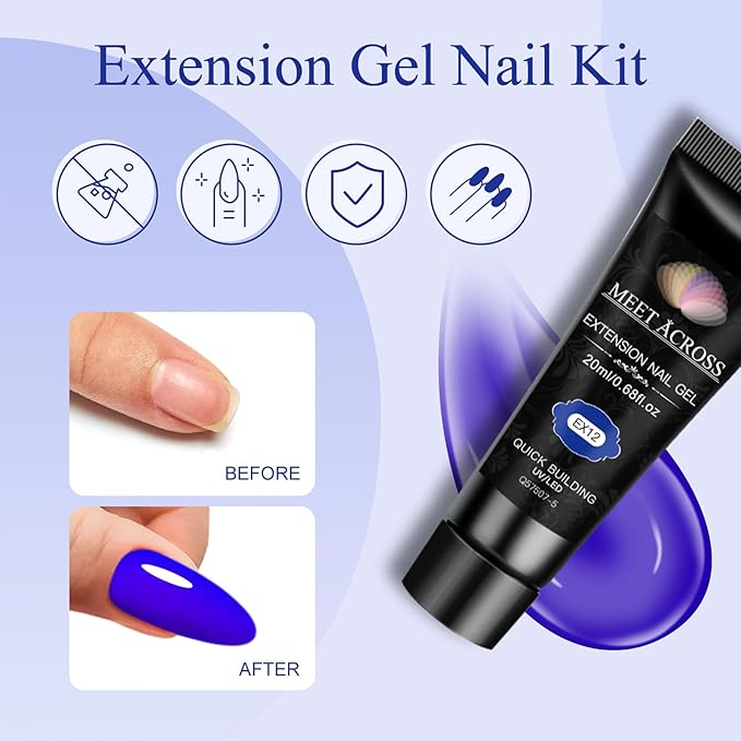 MEET ACROSS Poly Nail Gel 10Pcs Nail Extension Gel Set and Nail Extension Starter Kit for Beginners Nail Art DIY Home Gifts for Women (SET-12, 10pcs)