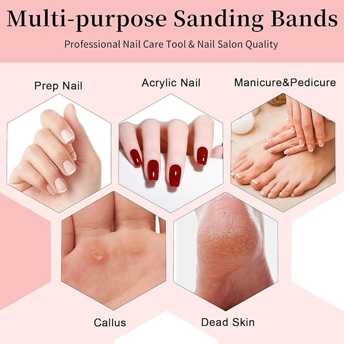 200pcs Small Sanding Bands for Nail Drill with 2pcs 3/32’’ Upgrade Mandrels Bits, Mixed Mini Sanding Bands for Nail Drill for Manicure Nail Salon and Nail Enthusiasts Use (180#Pink+240#White)