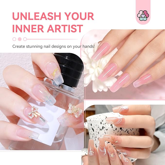 Saviland All-in-1 Poly Gel Nail Kit:6 PCS Nail Extension Kit with 220W U V Light Slip Solution Base & Top Gel Dual Forms U V Gloves for Home Salon