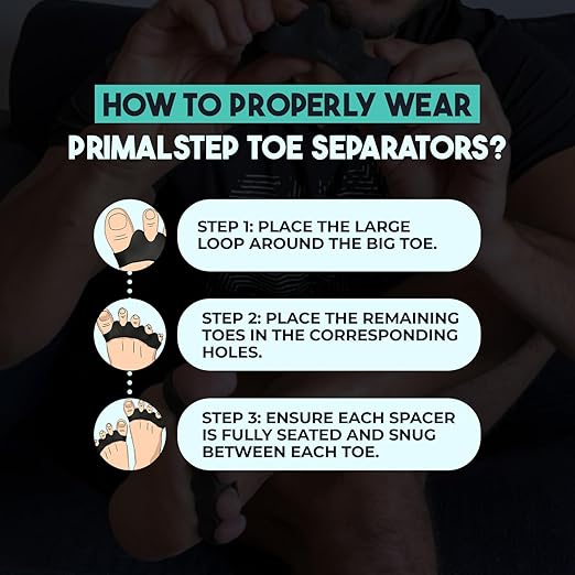 PRIMALSTEP 2.0 FIRM EDITION Toe Separators - Extra Firm, Stretchy & Flexible - Thicker & More Durable - Dr. Recommended Toe Spacers - Loved by Those with Bunions or Plantar Fasciitis - (Blue, Large)