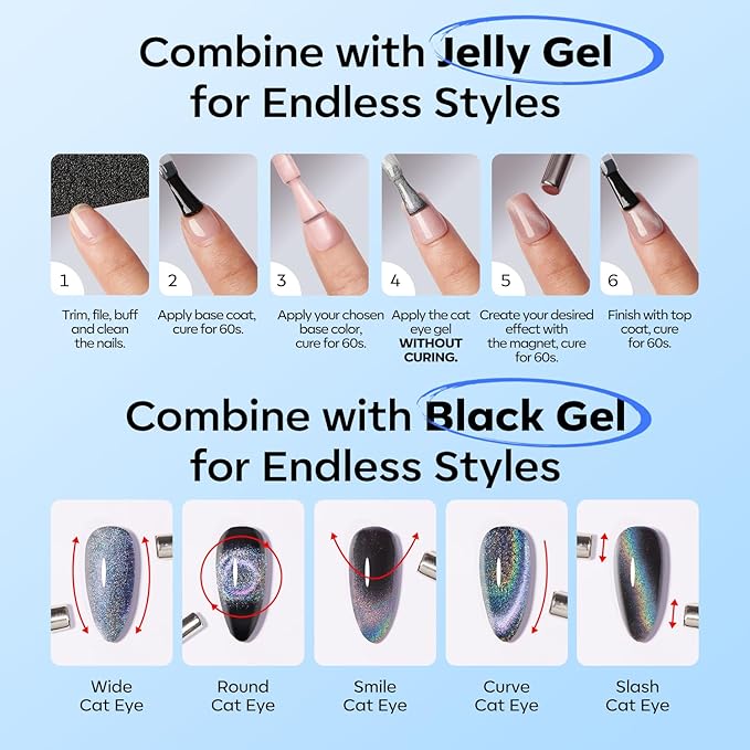 modelones Cat Eye Gel Nail Polish, Glitter Blue Magnetic Nail Polish with Magnet Soak Off U V Winter Gel Polish Shimmer Nail Art Top Coat Manicure Salon DIY