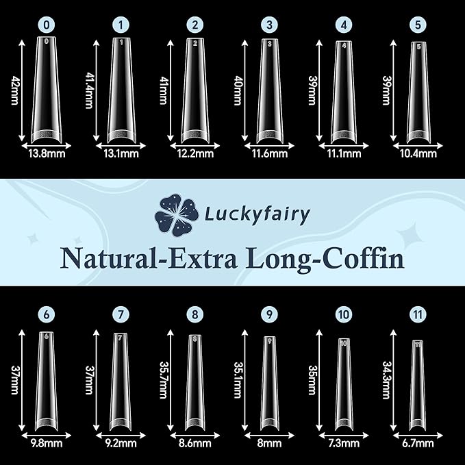 2XL Coffin Nails Tips - Luckyfairy XXL 120Pcs Half Cover Gel Nail Tips Straight Long Coffin Acrylic Nails Clear No C Curve Nail Tips For Nail Art Extensions Salon Diy Home 12 Sizes